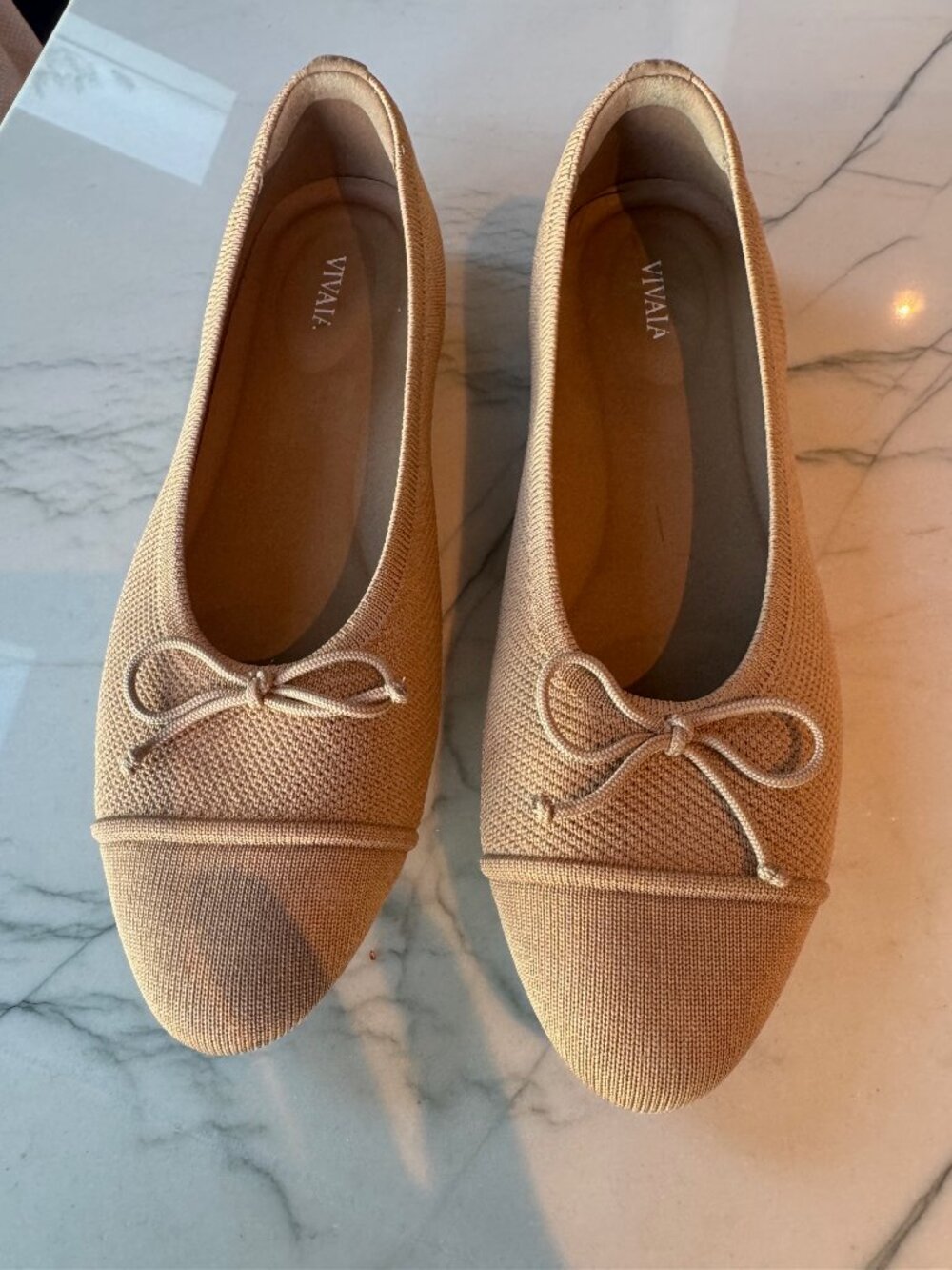 VIVAIA Beige Knit Cap-Toe Ballet Flats 39.5